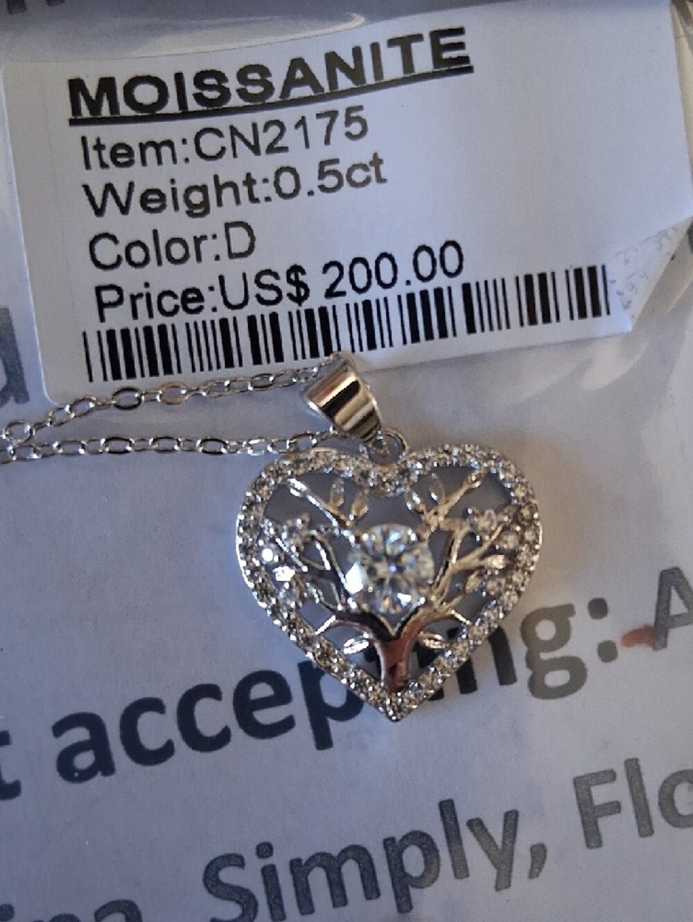GRA Heart Moissanite Pendant Necklace in Silver Plate Over Stainless. Wont Tarni - Picture 2 of 3